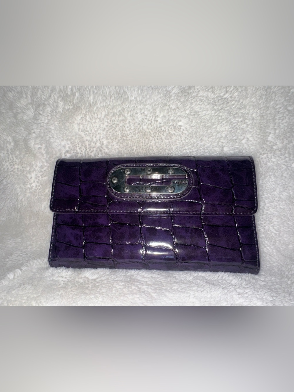 Vintage - Y2K GUESS Purple Crocodile Embossed Trifold Wallet
